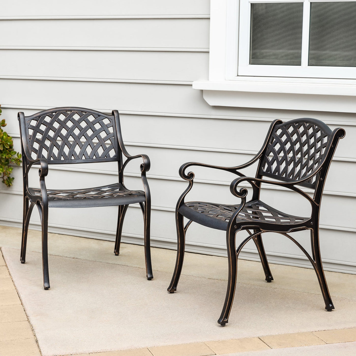 Kinger Home Aiden 2-Piece Cast Aluminum Outdoor Dining Chair Set - Durable & Stylish