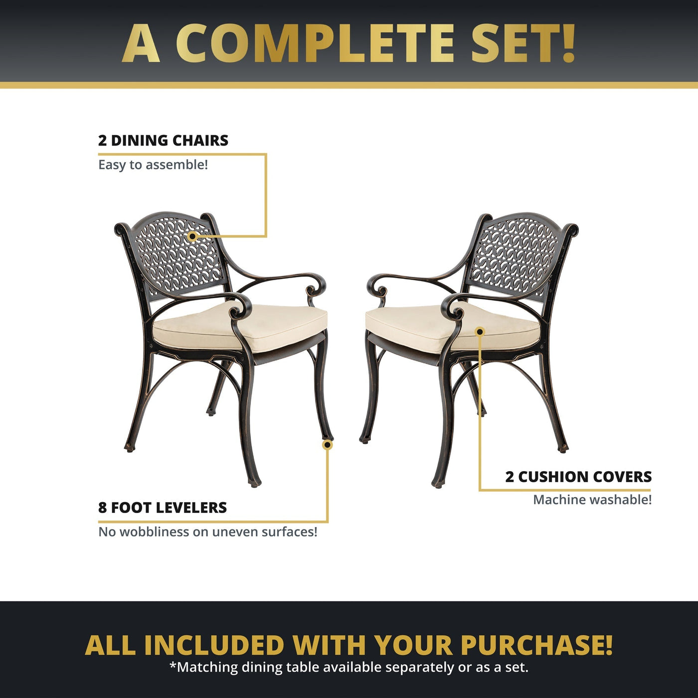 Kinger Home Harmon 2-Piece Outdoor Dining Chair Set | Stylish & Durable Design