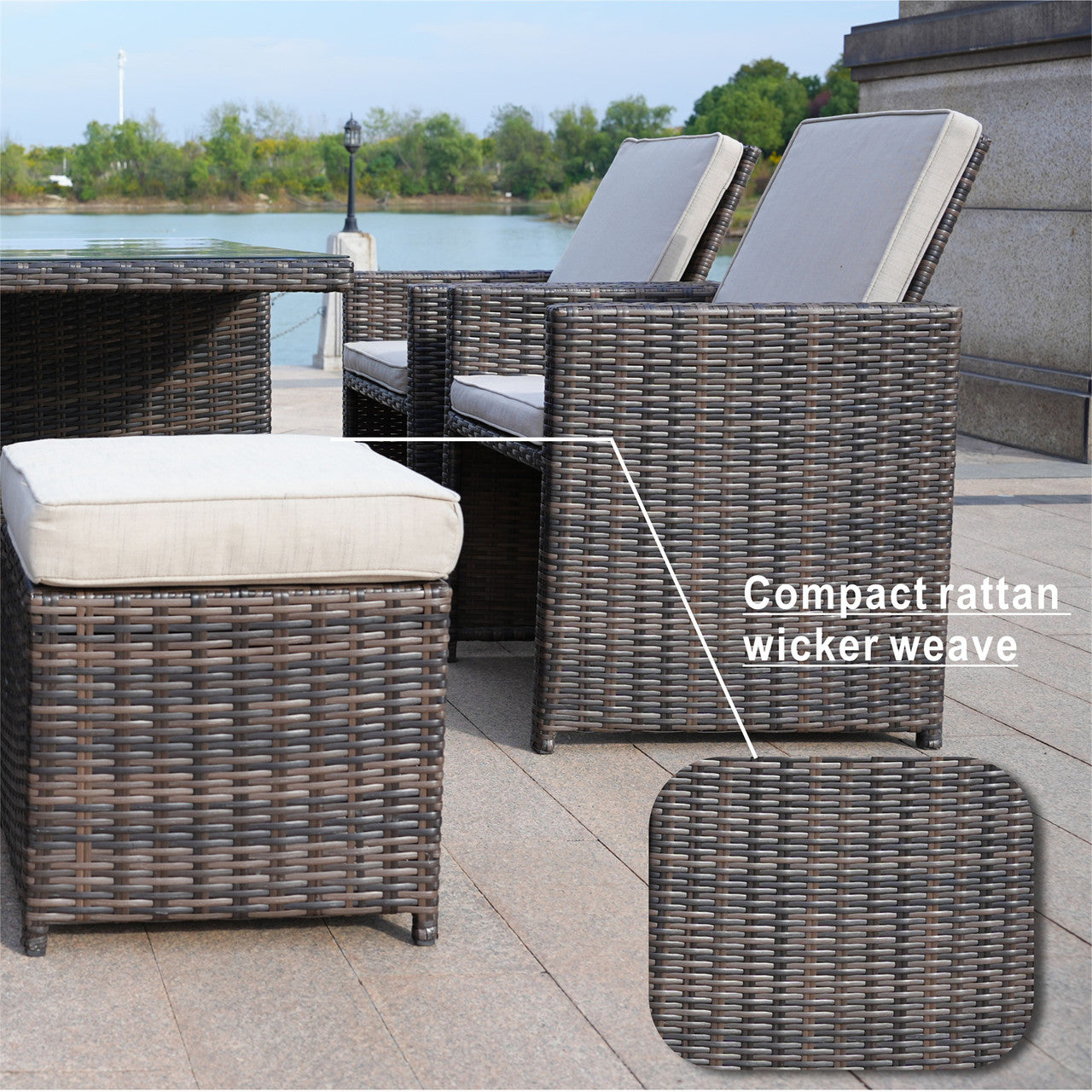 Direct Wicker 6 Seats Patio Dining Set Rectangular Dining Table with Chairs and Ottoman (PAD-3234-SET)