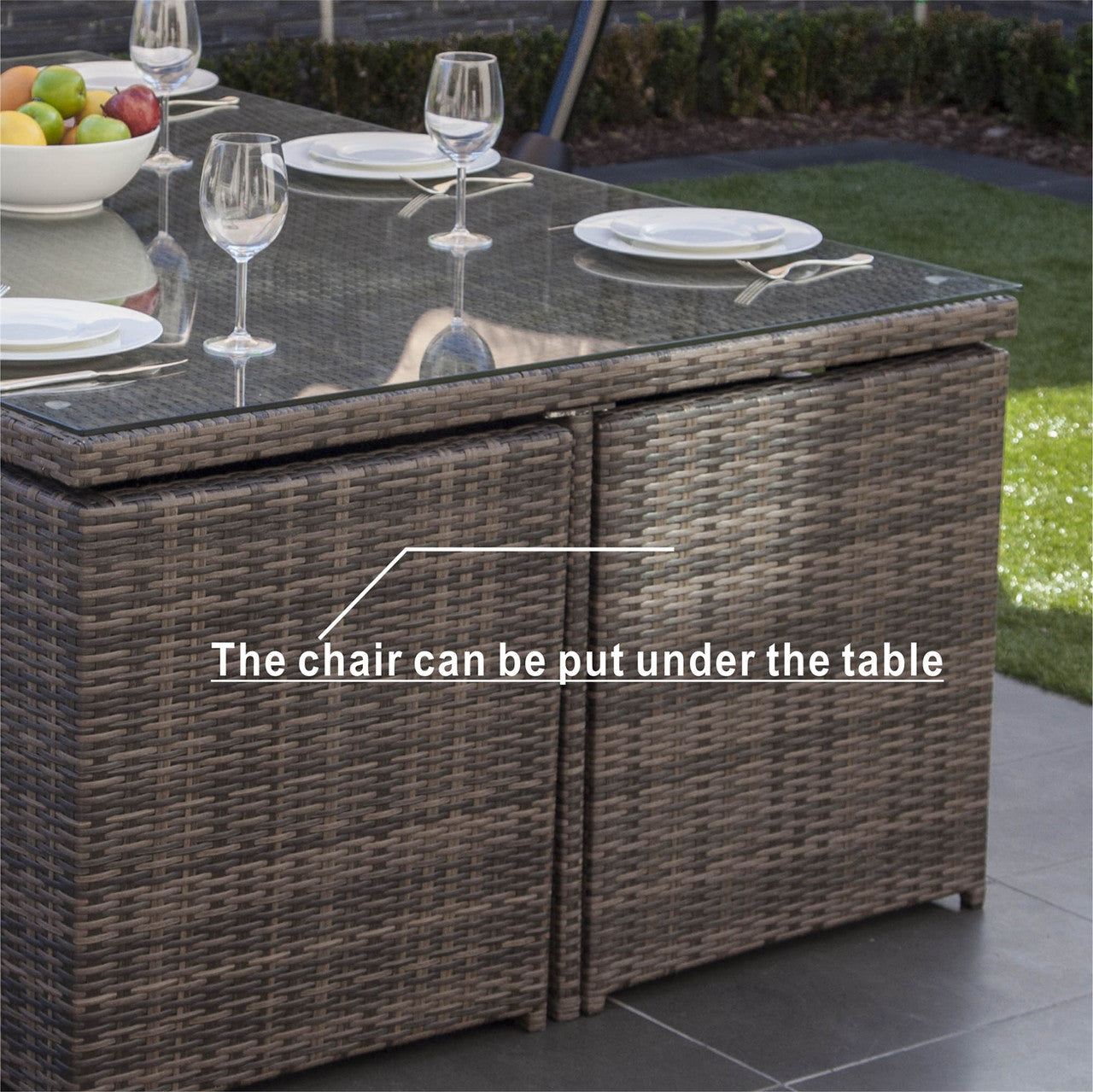 Direct Wicker 6 Seats Patio Dining Set Rectangular Dining Table with Chairs and Ottoman (PAD-3234-SET)