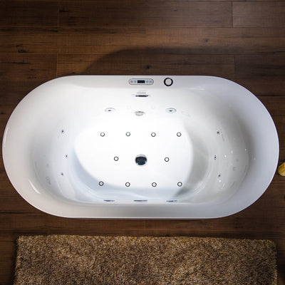 WoodBridge BJ100 60" White Acrylic Freestanding Whirlpool Water Jetted and Air Bubble Heated Soaking Bathtub With LED Control Panel