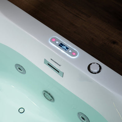 WoodBridge BJ100 60" White Acrylic Freestanding Whirlpool Water Jetted and Air Bubble Heated Soaking Bathtub With LED Control Panel