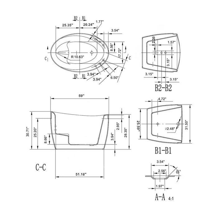 Empava 59 in. Freestanding Air Bathtub - EMPV-59JT011 EMPV-59JT011