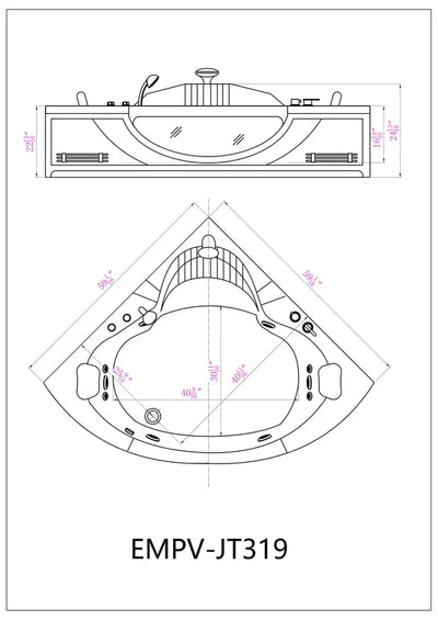 Empava 59 in. Whirlpool LED Corner Bathtub - EMPV-59JT319LED