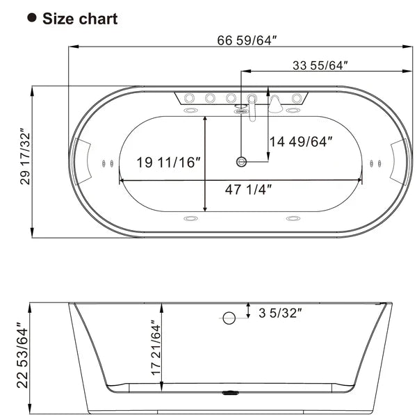 Empava 67 in. Whirlpool Acrylic Freestanding Bathtub - EMPV-67AIS01