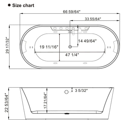 Empava 67 in. Whirlpool Acrylic Freestanding Bathtub - EMPV-67AIS01