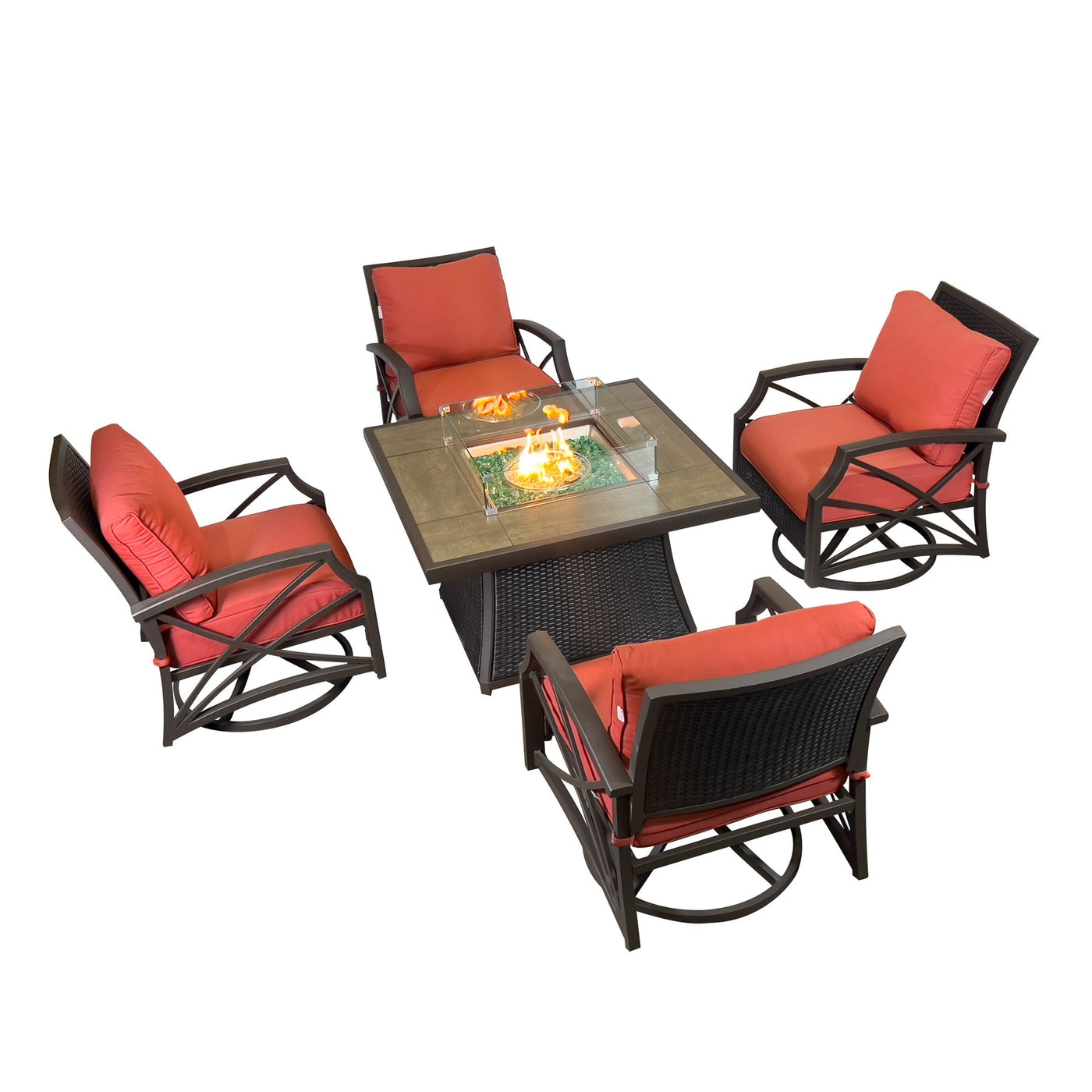 Kinger Home Elio 5-Piece Outdoor Fire Pit Table Set | Cozy Patio Retreat