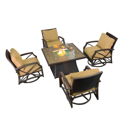 Kinger Home Elio 5-Piece Outdoor Fire Pit Table Set | Cozy Patio Retreat