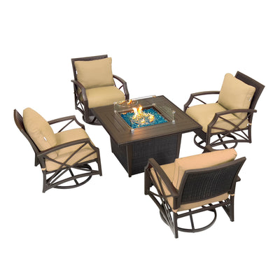 Kinger Home Ethan 5-Piece Outdoor Fire Pit Table Set | Cozy Patio Retreat