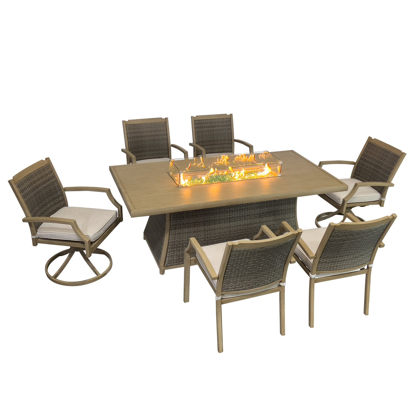 Kinger Home Isla 7-Piece Outdoor Fire Pit Dining Set | Cozy Patio Retreat