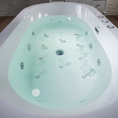 WoodBridge BJ200 67" White Acrylic Freestanding Whirlpool Water Jetted and Air Bubble Heated Soaking Bathtub