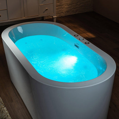 WoodBridge BJ200 67" White Acrylic Freestanding Whirlpool Water Jetted and Air Bubble Heated Soaking Bathtub