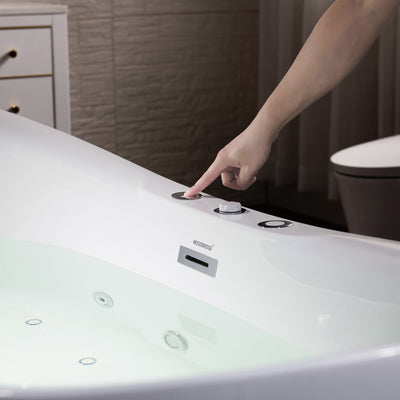 WoodBridge 71" White Acrylic Freestanding Whirlpool Water Jetted and Air Bubble Heated Soaking Bathtub