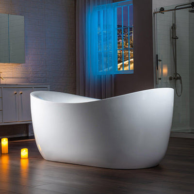 WoodBridge 71" White Acrylic Freestanding Whirlpool Water Jetted and Air Bubble Heated Soaking Bathtub