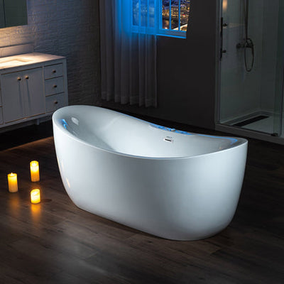 WoodBridge 71" White Acrylic Freestanding Whirlpool Water Jetted and Air Bubble Heated Soaking Bathtub