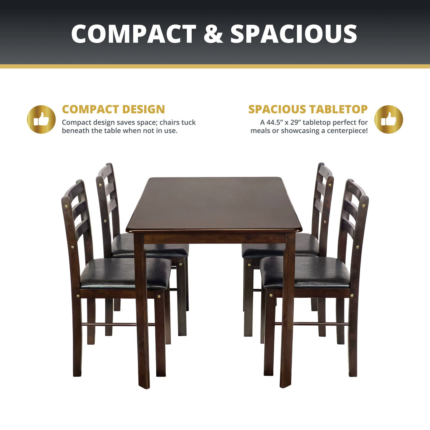 Kinger Home Jordan 5-Piece Indoor Dining Set | Compact & Stylish for Small Spaces