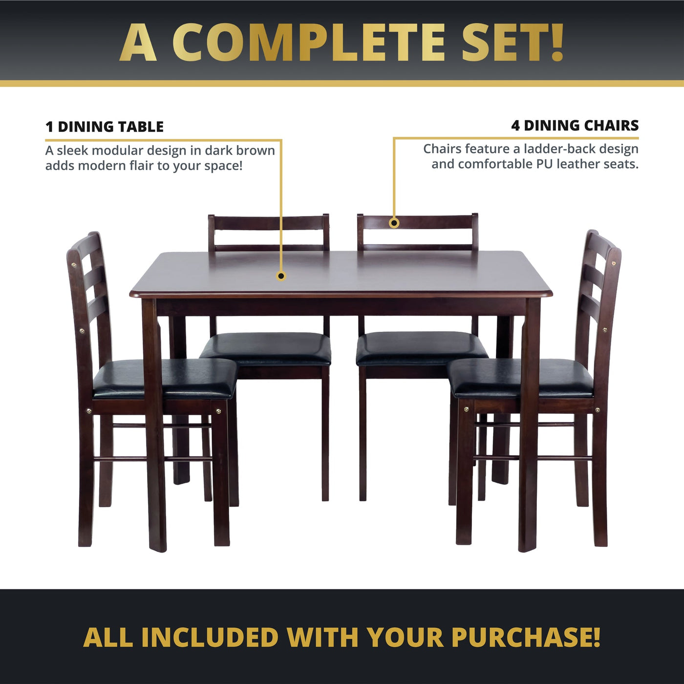 Kinger Home Jordan 5-Piece Indoor Dining Set | Compact & Stylish for Small Spaces