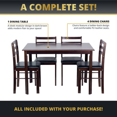 Kinger Home Jordan 5-Piece Indoor Dining Set | Compact & Stylish for Small Spaces