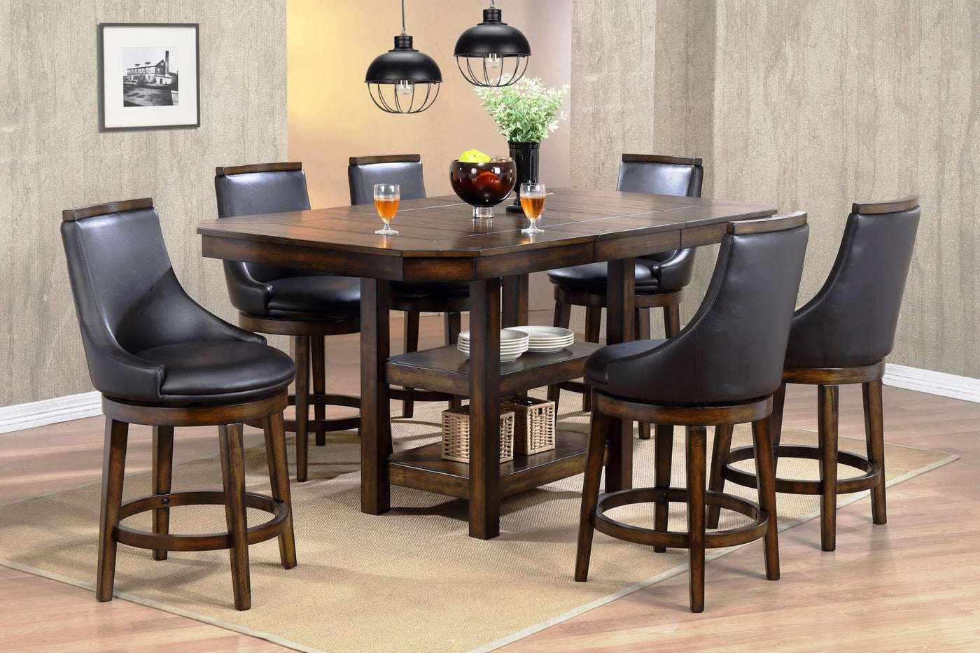 Kinger Home Harvest 7-Piece Counter Height Dining Set | Durable Mindy Veneers