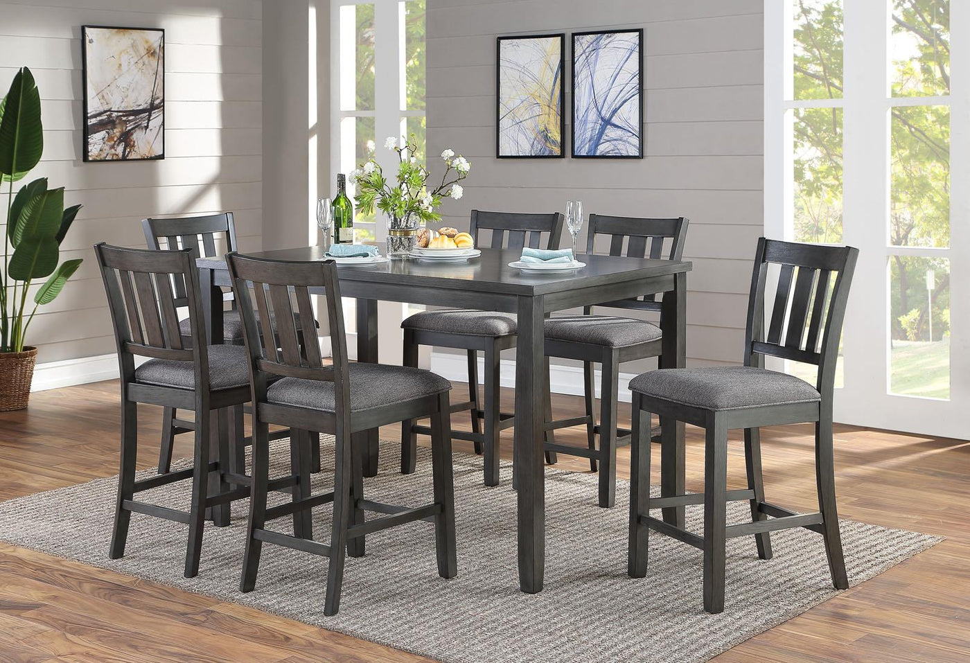 Kinger Home Fremont 7-Piece Counter Height Dining Set | Durable Birch & Rubberwood