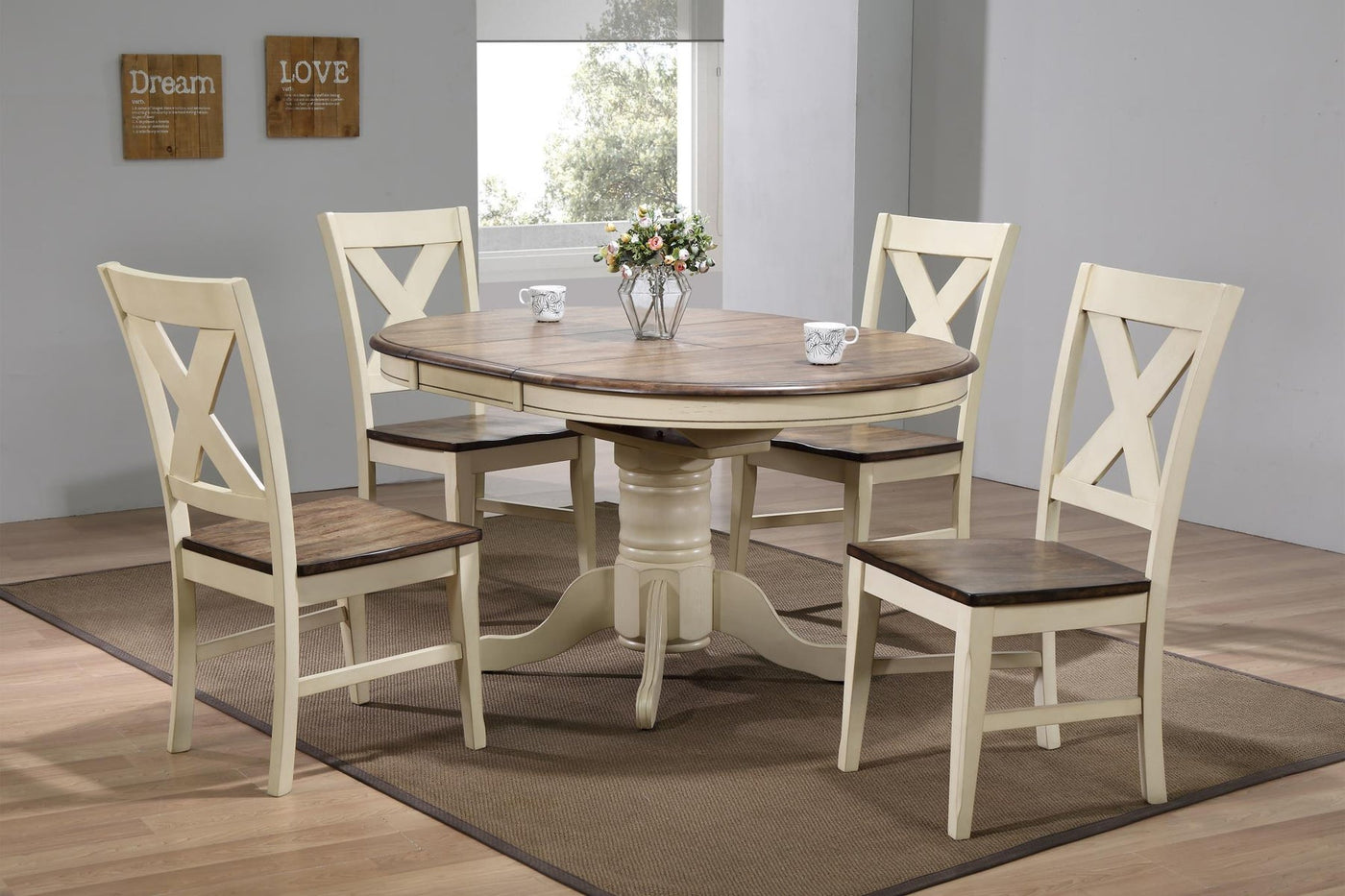 Kinger Home Hurst 5-Piece Round Indoor Dining Set | Durable Rubberwood Design