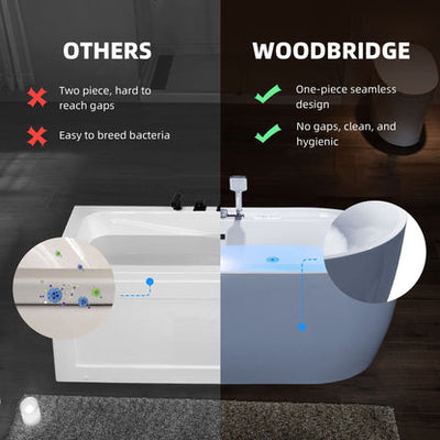 WoodBridge BJ500+F0041CH 72" White Whirlpool and Air Bath Heated Soaking Combination Tub With Adjustable Speed Air Blower, Tub Filler and Display Control Panel