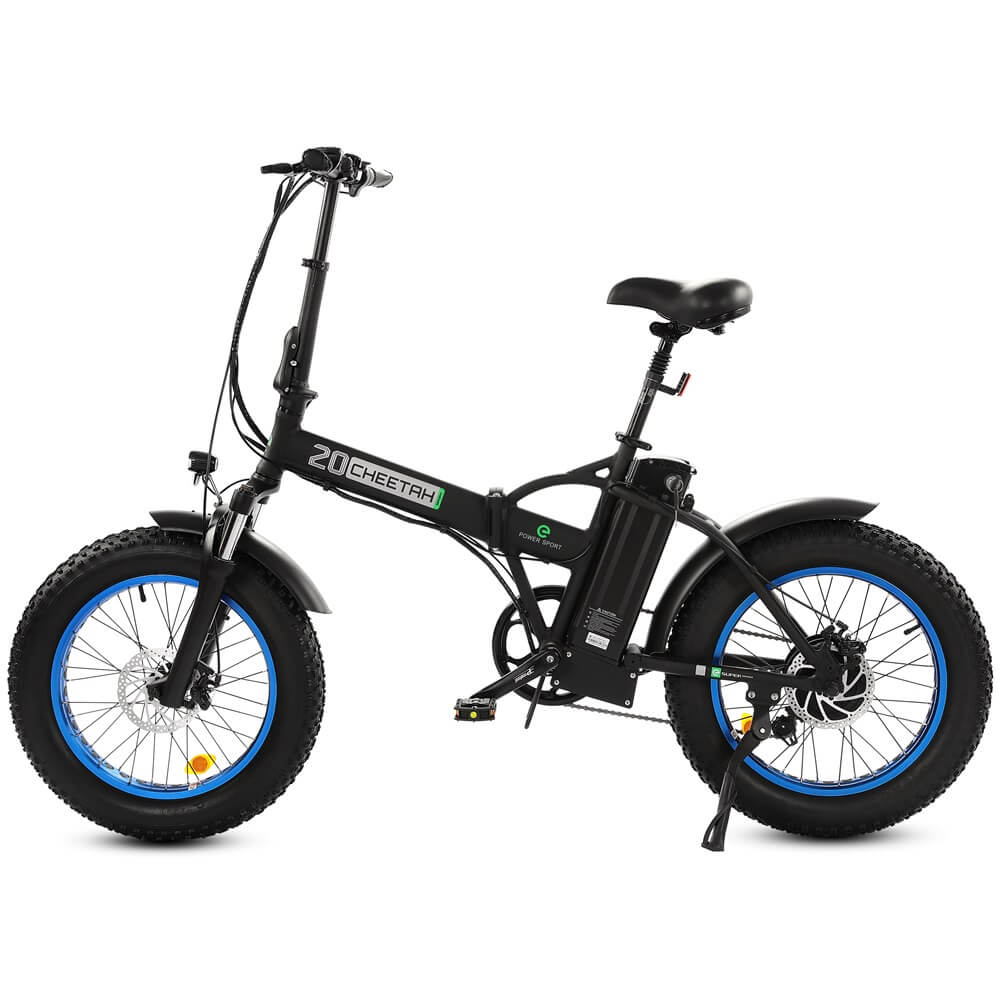 Ecotric 48V Fat Tire Portable and Folding Electric Bike with LCD display-Black and Blue