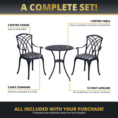 Kinger Home Ekta 3-Piece Outdoor Bistro Set | Durable Cast Aluminum