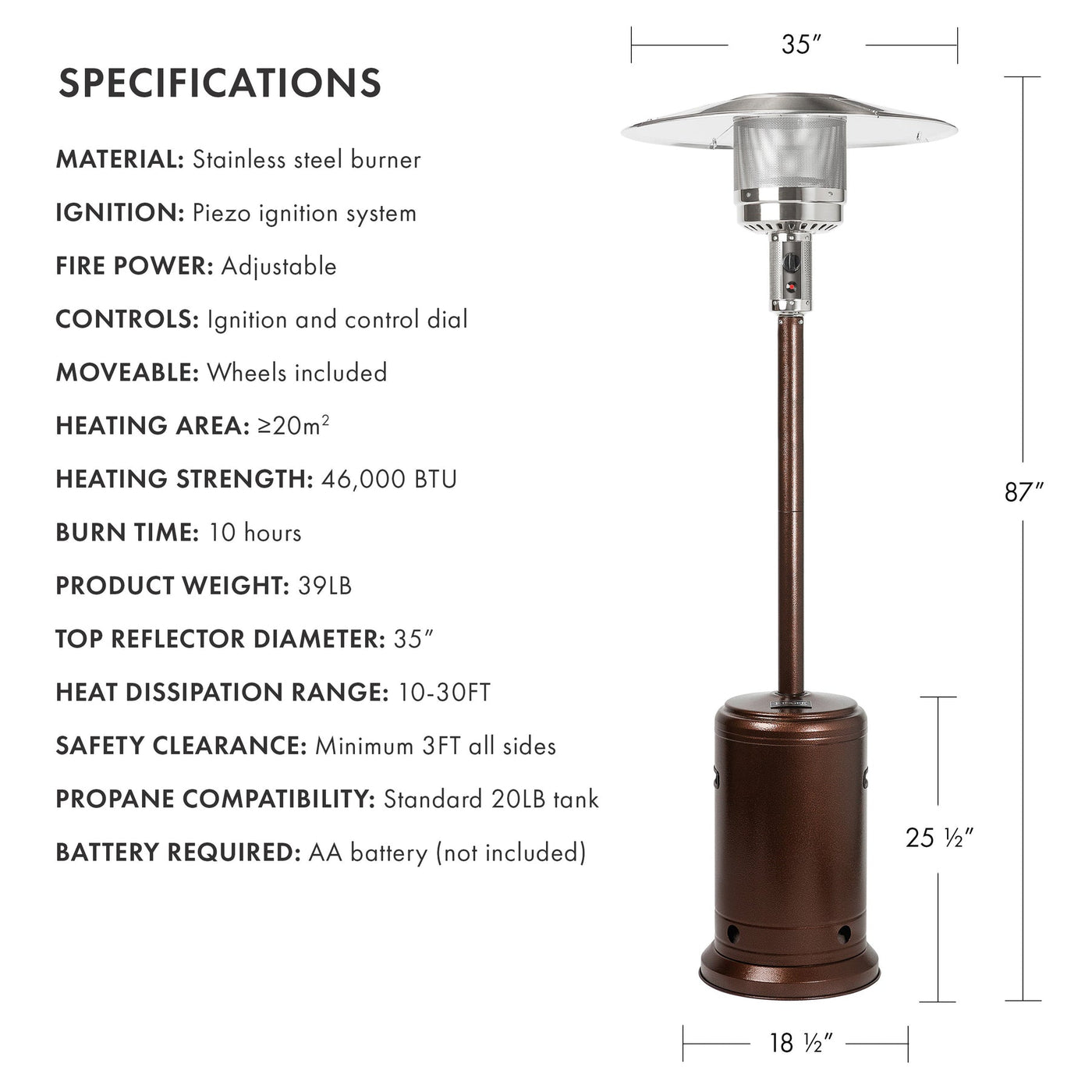 Kinger Home Umbrella Outdoor Propane Patio Heater | Sleek & Safe Design