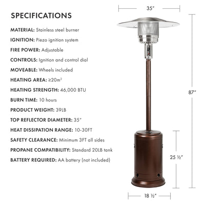 Kinger Home Umbrella Outdoor Propane Patio Heater | Sleek & Safe Design