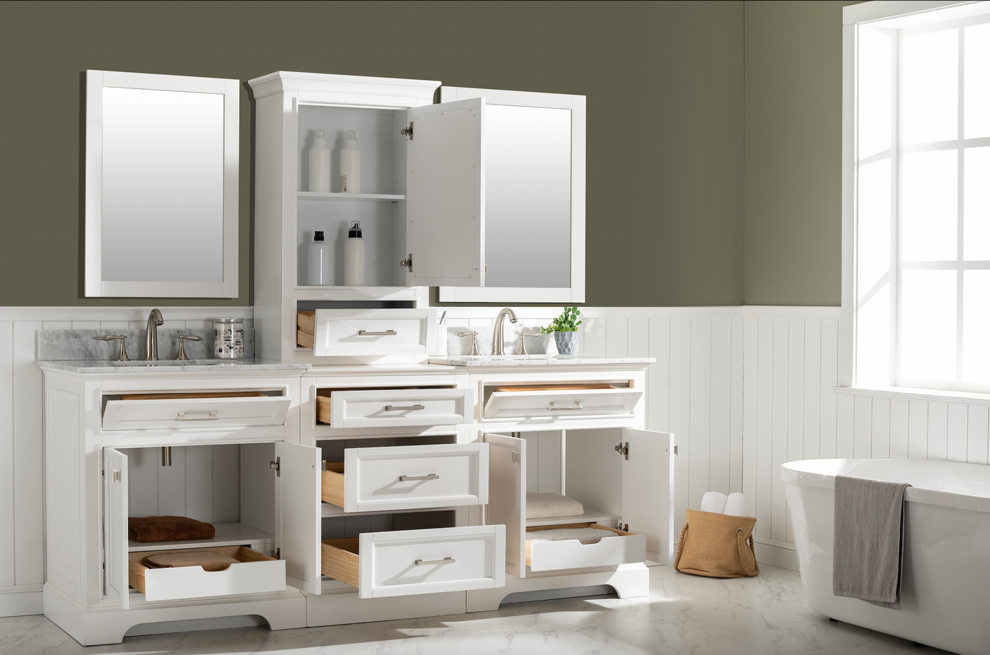 Design Element Milano 84" Double Sink Modular Vanity Set - White ML-84MC-WT