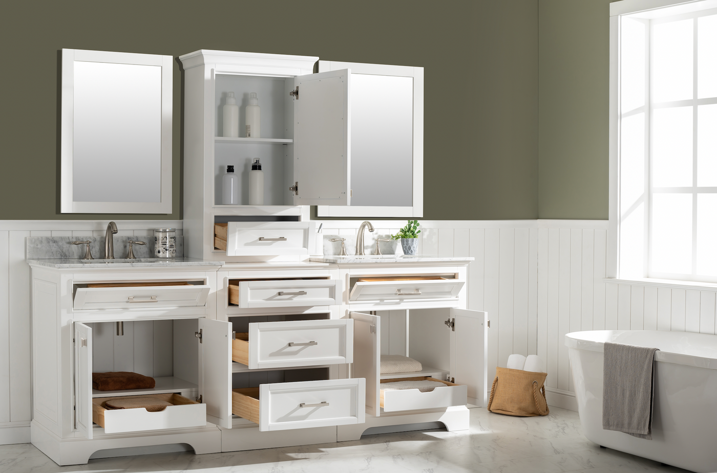 Design Element Milano 96" Double Sink Modular Vanity Set - White ML-96MC-WT