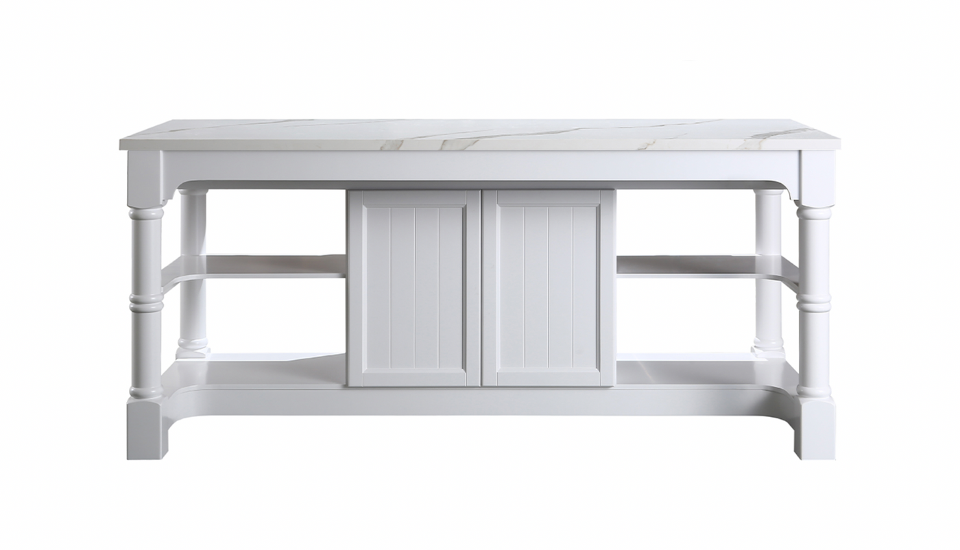 Design Element Monterey 80 In. Kitchen Island - White Quartz Countertop- White KD-03-80-W-ST