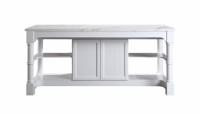 Design Element Monterey 80 In. Kitchen Island - White Quartz Countertop- White KD-03-80-W-ST