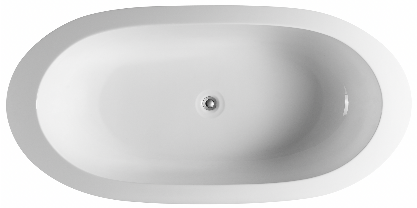 Design Element 72" Acrylic Center Drain Oval Double Ended Flatbottom Freestanding Bathtub In Glossy White TB-203
