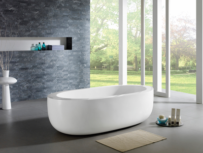Design Element 72" Acrylic Center Drain Oval Double Ended Flatbottom Freestanding Bathtub In Glossy White TB-203