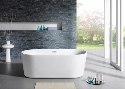 Design Element 67" Acrylic Oval Double Ended Flatbottom Freestanding Bathtub In Glossy White TB-205