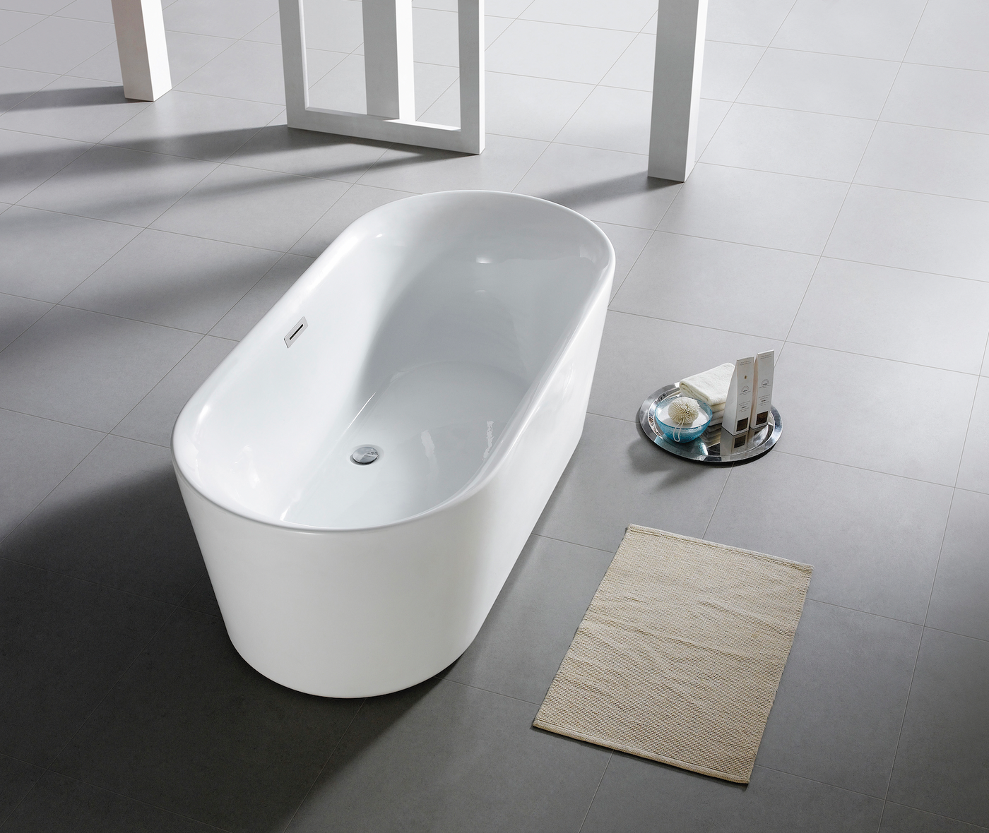 Design Element 67" Acrylic Oval Double Ended Flatbottom Freestanding Bathtub In Glossy White TB-205