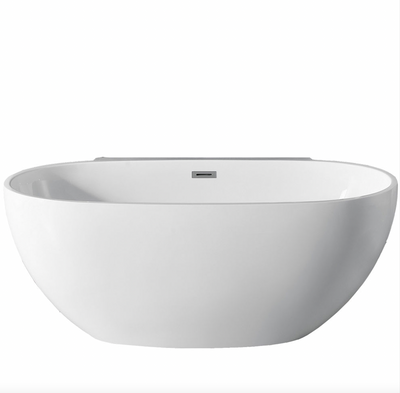 Design Element 65" Acrylic Center Drain Oval Double Ended Flat Bottom Freestanding Bathtub In Glossy White TB-277