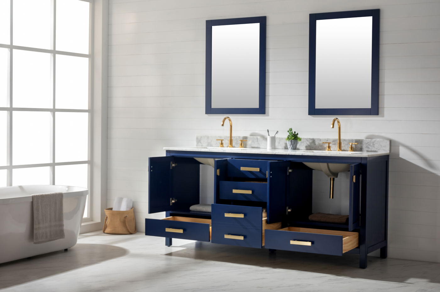 Design Element Valentino 72" Double Sink Vanity In Blue V01-72-BLU