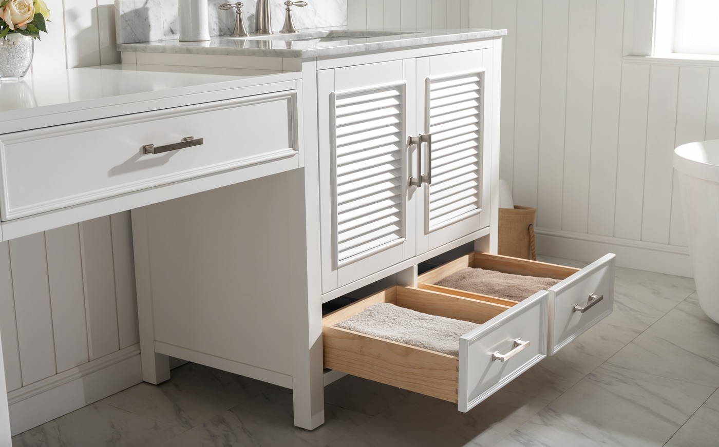Design Element Estate 102" Double Sink Bathroom Vanity Modular Set - White ES-102MC-WT