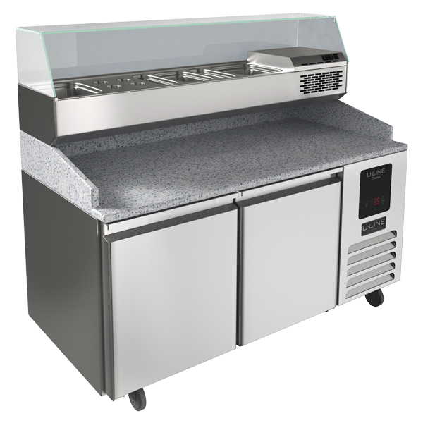 U-Line 2 Door Refrigerated Pizza Prep-Table + Condiment Rail UCPP566-SS61A