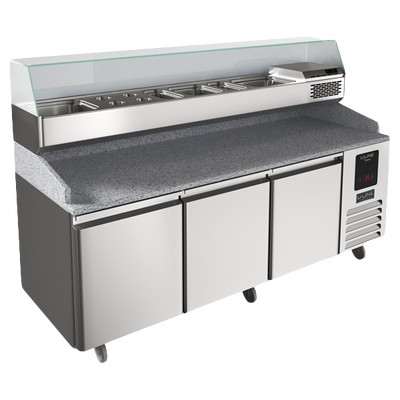 U-Line 3 Door Refrigerated Pizza Prep-Table + Condiment Rail UCPP588-SS61A