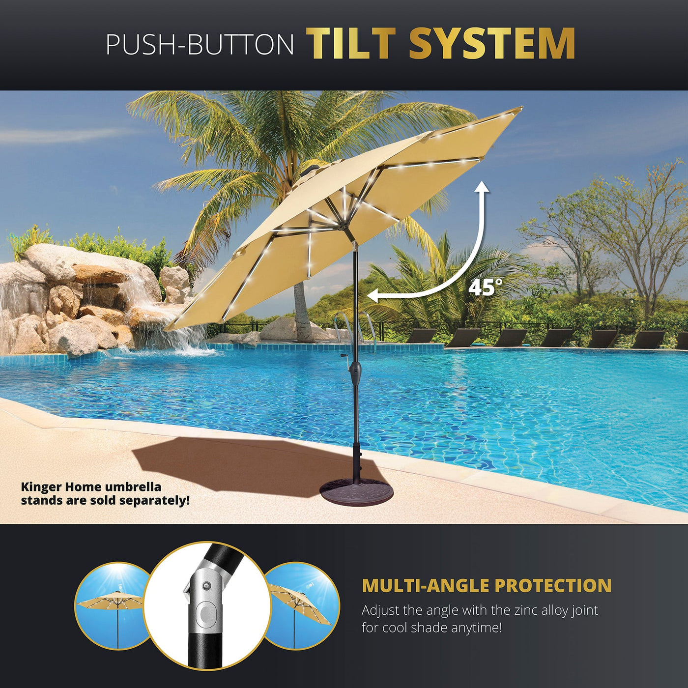 Kinger Home Stella 9ft Solar LED Light Patio Umbrella | Bright & UV Resistant