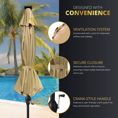 Kinger Home Stella 9ft Solar LED Light Patio Umbrella | Bright & UV Resistant