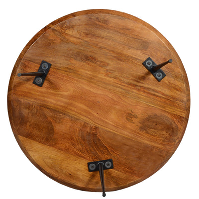 BENZARA Round Mango Wood Coffee Table With Splayed Metal Legs, Brown and Black - UPT-183000