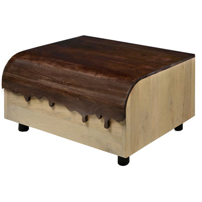 BENZARA 36 Inch Modern Mango Wood Coffee Table, Drip Design Walnut Brown Surface, Oak White Frame - UPT-272892