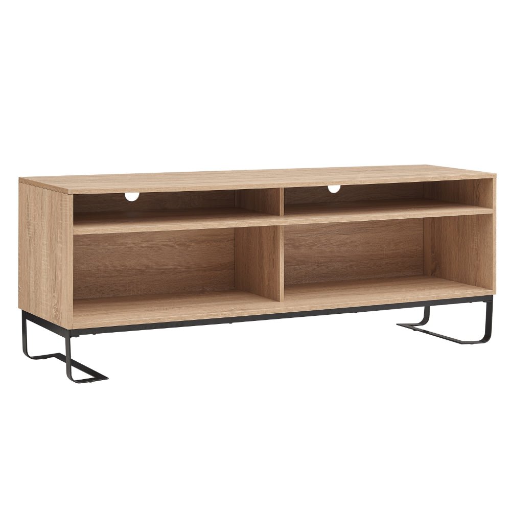 BENZARA 60 Inch Modern TV Media Entertainment Console, 4 Compartments, Metal Frame Base, Light Oak Brown - UPT-294321