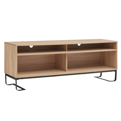 BENZARA 60 Inch Modern TV Media Entertainment Console, 4 Compartments, Metal Frame Base, Light Oak Brown - UPT-294321