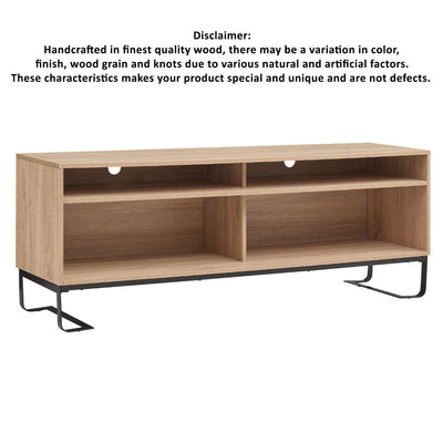 BENZARA 60 Inch Modern TV Media Entertainment Console, 4 Compartments, Metal Frame Base, Light Oak Brown - UPT-294321